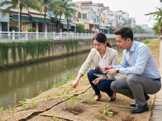 Thảm thực vật sinh học cho cảnh quan ven sông: Giải pháp xanh cho dự án bất động sản cao cấp thảm thực vật, vegetation mat, Mekonglink, M-expert